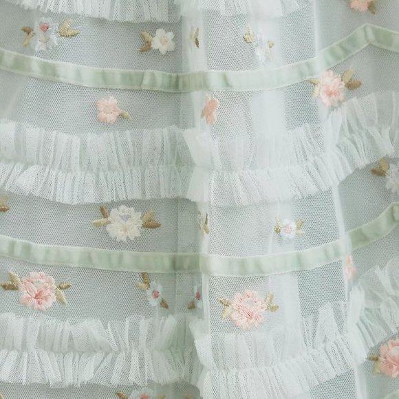 NEW Mac Duggal Size 8 Ruffled Cross-Back Smock-Waist Floral Embroidered Gown - Picture 5 of 5